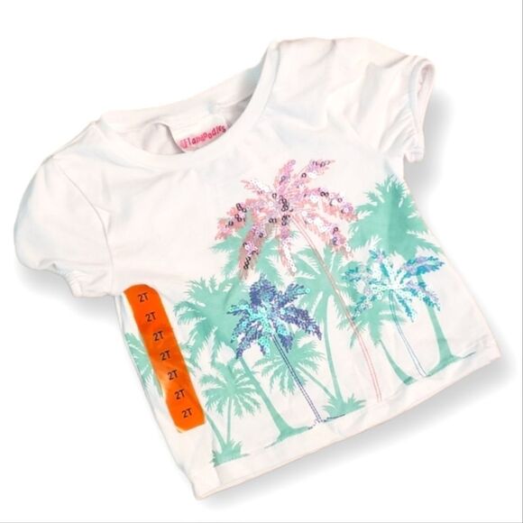 NWT Flapadoodles Sequin Palm Tree Tee - Picture 1 of 4